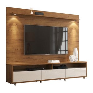 Rack com Painel Aspen 220cm Madeiro Canela com Off White - Móveisaqui
