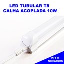 Ver imagem 1 de Kit 8 Lâmpada Tubular Led T8 Com Base Acoplada Bivolt 60cm Branco Frio 6000k 10w