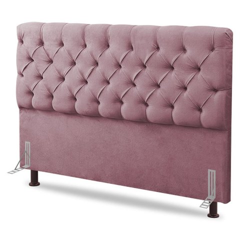 Cabeceira Cama Box Casal King Size Lylla 195cm Capitonê com Frame Veludo Rosê - Abmaza