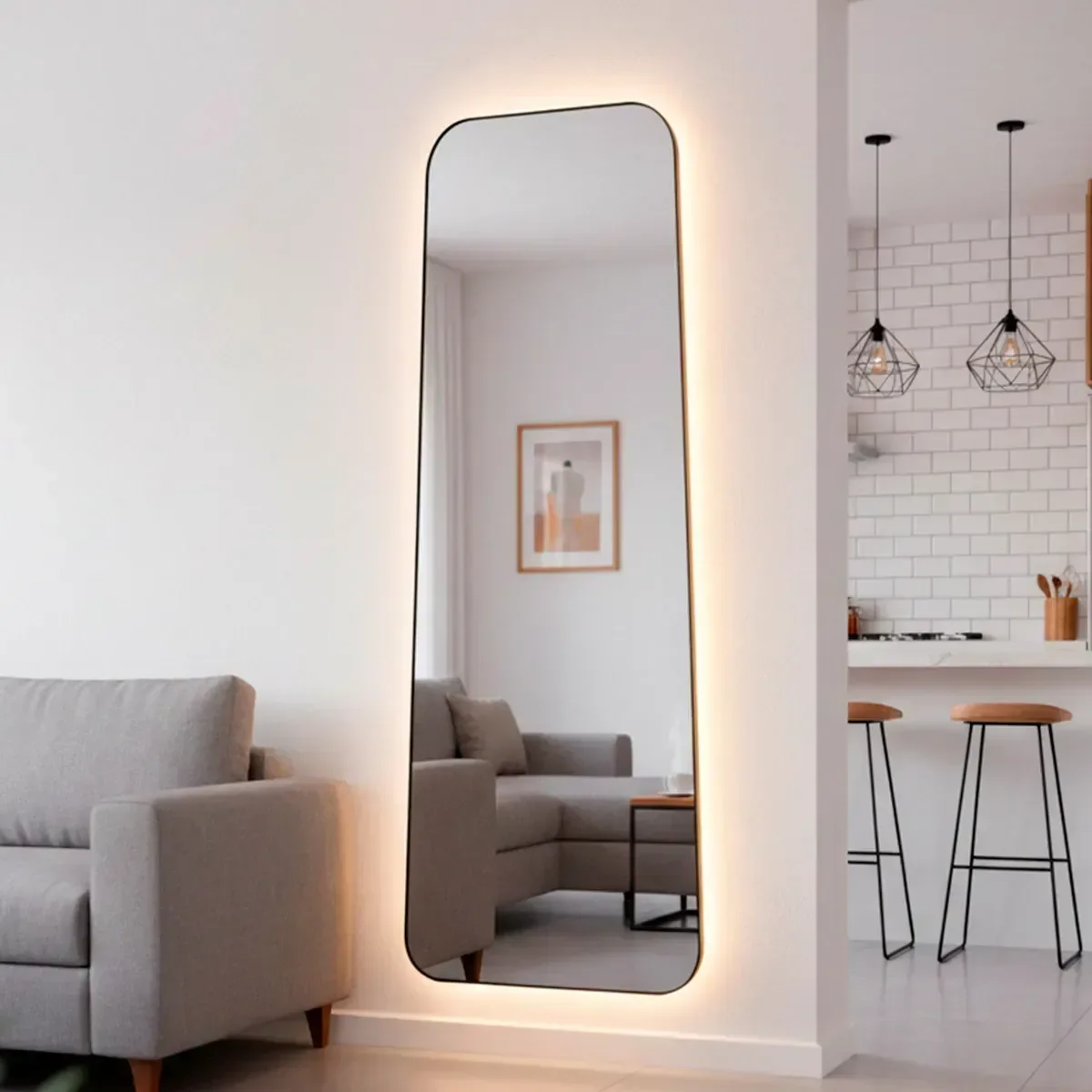 Espelho Decorativo Orgânico Led Quente 170x70 Suporte de Parede Tetris para Sala Quarto Banheiro