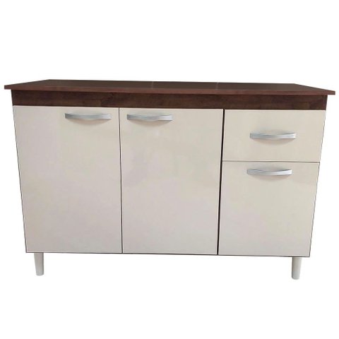 Balcão Buffet 120cm Gabinete Cozinha com Tampo Off-white Marrom