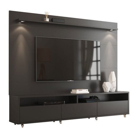 Rack com Painel Aspen 220cm Preto - Móveisaqui