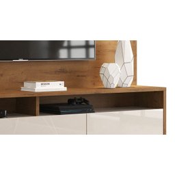 Rack com Painel Aspen 180cm Madeiro Canela com Off White - Móveisaqui - 4 Rack com Painel Aspen 180cm Madeiro Canela com Off White - Móveisaqui - 4