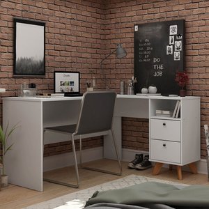 Escrivaninha De Canto home office Com 2 Gavetas de corrediças telescópicas para Escritório, Quarto, 