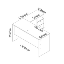 Escrivaninha De Canto home office Com 2 Gavetas de corrediças telescópicas para Escritório, Quarto,  - 4