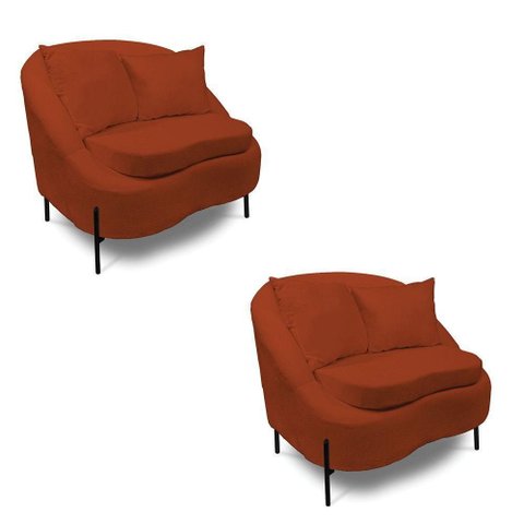 Poltrona Decorativa Orgânica Pé de Metal Preto Kit 2 Zaya Bouclê C05 - D'Rossi Terra
