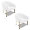 Ver imagem 1 de Cadeira Sala de Jantar Pé Ferro Dourado Kit 2 Stella Sintético Pu D03 - D'rossi Cor Branco