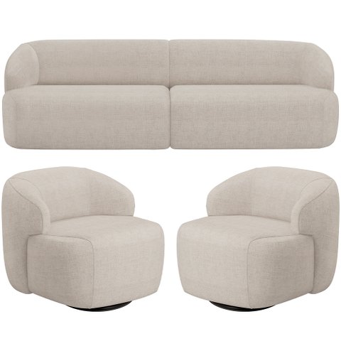 Sofá 3 Lugares Curvo Orgânico com 02 Poltronas para Sala Living 220cm Barolo L06 Linho Bege - Lyam D