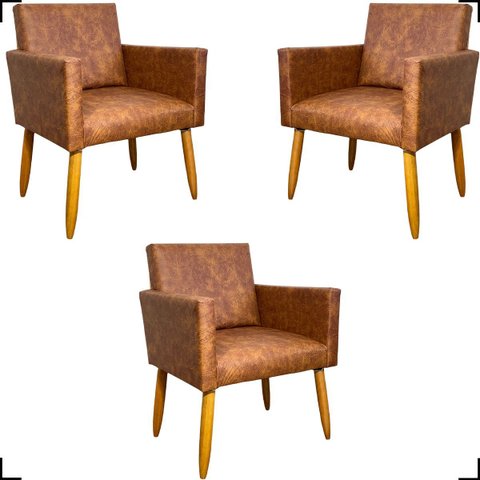 Kit 3 Poltronas Decorativa para Sala Recepção Consultório Nina Corino Cores Pé Palito 30 Cm Castanho
