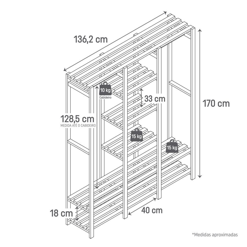 Arara cabideiro em madeira, closet com prateleiras para quarto, roupas e calçados - 6