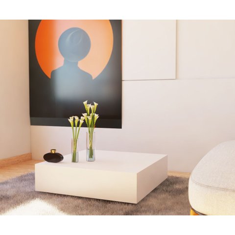 Mesa de Centro 60x60cm Quadrada MDF Branca Laqueado Sala Casa Nova Decoração Aura