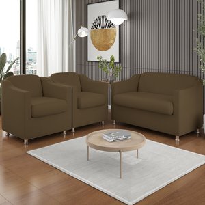 Kit 2 Poltronas Decorativas Tilla + Namoradeira Sala De Estar Cor:Marrom