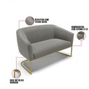 Ver imagem 3 de Sofá Namoradeira 2 Lugares Base Industrial Dourado Stella Suede D03 - D'Rossi Cor Grafite