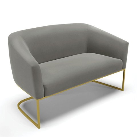 Sofá Namoradeira 2 Lugares Base Industrial Dourado Stella Suede D03 - D'Rossi Cor Grafite