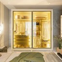 Ver imagem 7 de Guarda-Roupa Casal 2 Portas Reflecta com Pés e LED 100% MDF Platinum Bege/Off White