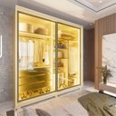 Ver mais imagens de Guarda-Roupa Casal 2 Portas Reflecta com Pés e LED 100% MDF Platinum Bege/Off White