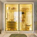 Ver imagem 1 de Guarda-Roupa Casal 2 Portas Reflecta com Pés e LED 100% MDF Platinum Bege/Off White
