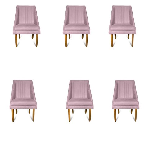 Kit 06 Cadeiras Para Sala De Jantar Ana Pés Palito Suede Rosa Bebê - D'Classe Decor