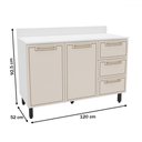 Ver imagem 3 de Balcão de Cozinha Amara 120 Cm 2 Portas 3 Gavetas Branco/creme - Politorno
