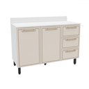 Ver imagem 1 de Balcão de Cozinha Amara 120 Cm 2 Portas 3 Gavetas Branco/creme - Politorno