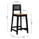 Ver imagem 5 de Banqueta Gabi Madeira Maciça Encosto C- Telinha C- 68cm Altura - Preto Assento Madeira Amêndoa