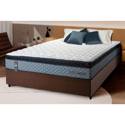 Conjunto Cama Box Espuma Chicago Cinza Casal 138x188x57