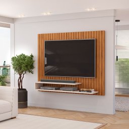 Painel Suspenso Para TV Até 55 Polegadas Ripado Moderno  Rack Premium Quarto E Sala Freijo/off White - 5
