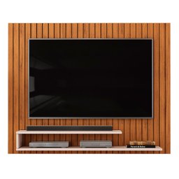 Painel Suspenso Para TV Até 55 Polegadas Ripado Moderno  Rack Premium Quarto E Sala Freijo/off White - 1