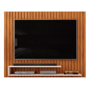 Painel Suspenso Para TV Até 55 Polegadas Ripado Moderno  Rack Premium Quarto E Sala Freijo/off White
