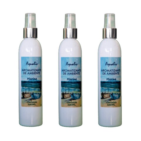 Kit 3 Aromatizador de Ambientes Aroma Marine Frasco 200ml