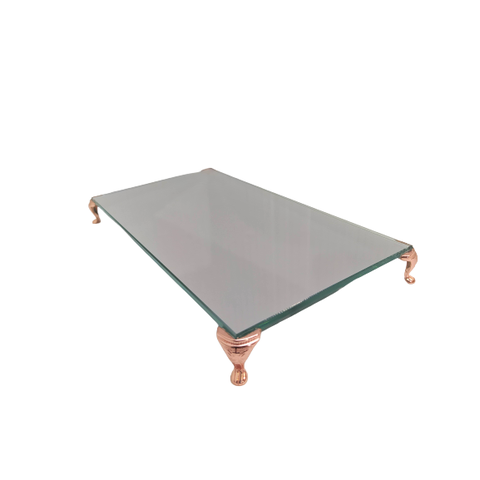 Bandeja em Espelho Prata 12x22cm com Pés Metálicos Rosé Gold