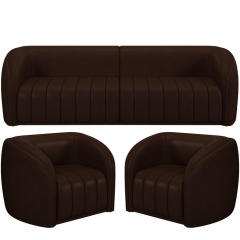 Kit Sofá 03 Lugares Sala Estar 252 Cm com 02 Poltronas Lazio M03 Corano Marrom - Lyam Decor