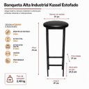 Ver imagem 4 de Banqueta Alta Kassel em Ferro Estofada Cor Preto - Kmj