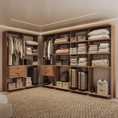 Guarda-Roupas Closet Modulado Alasca 360cm 6 Peças com 4 Gavetas e Cabideiros Freijó Carraro