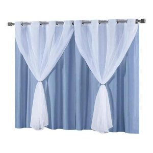 Cortina Blackout em PVC com Voil Azul 2,20x1,30cm