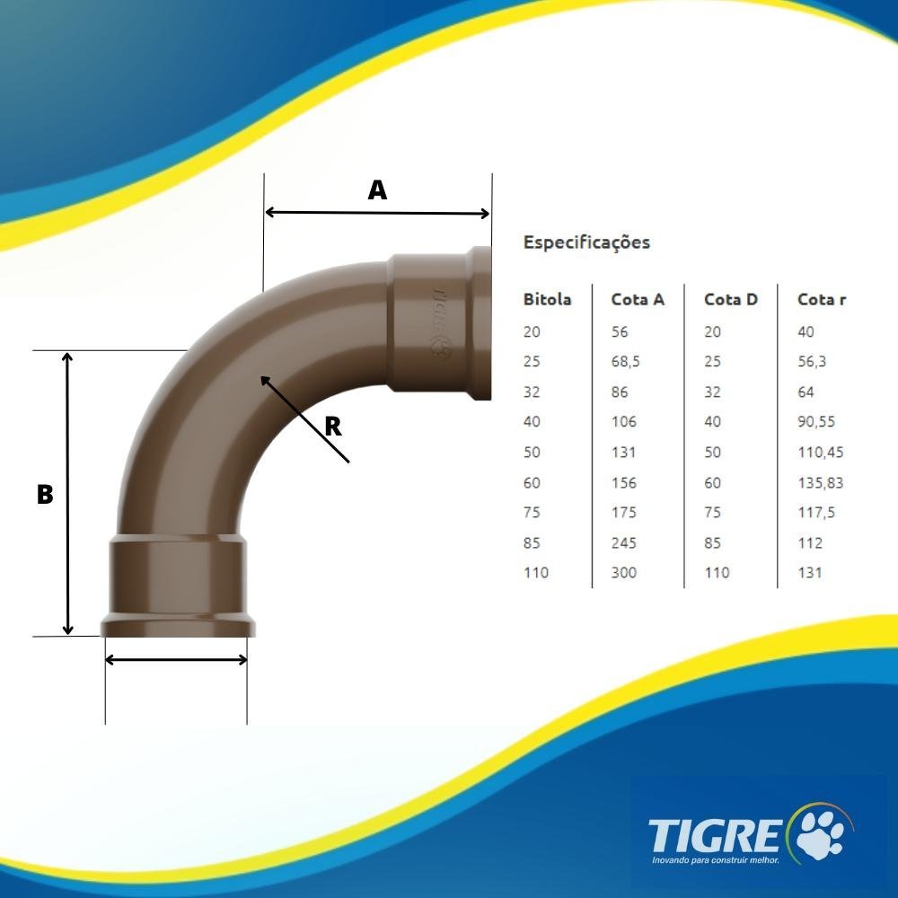 Curva De 90° Graus Soldável PVC Marrom Para Canos Tubos De Água Fria De 1.1/4” Polegadas 40mm - 4