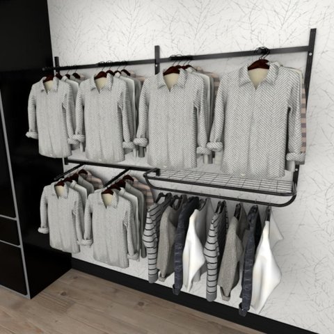 Arara de Roupas Closet Quarto com 13 Peças Cremalheira 200x100 Cm Cor Preto Modelo Clst1b158