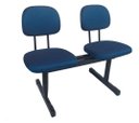 Ver imagem 1 de Cadeira Longarina 2 Lugares Sala de Espera Recepção Tecido Azul Preto