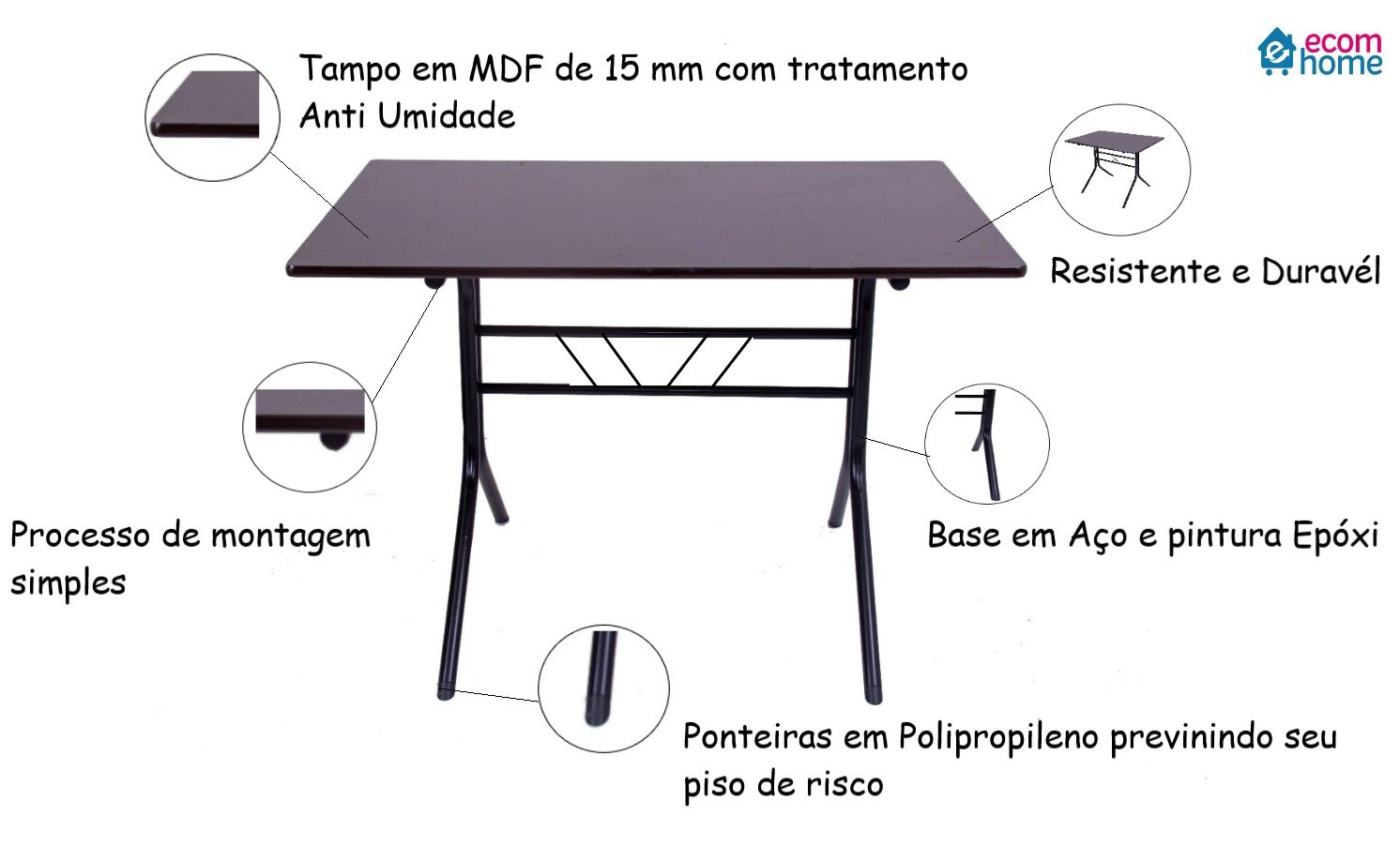 Jogo Mesa 1,20x70 Preta para Sorveterias e Restaurantes com 4 Cadeiras Iso Branca - 4