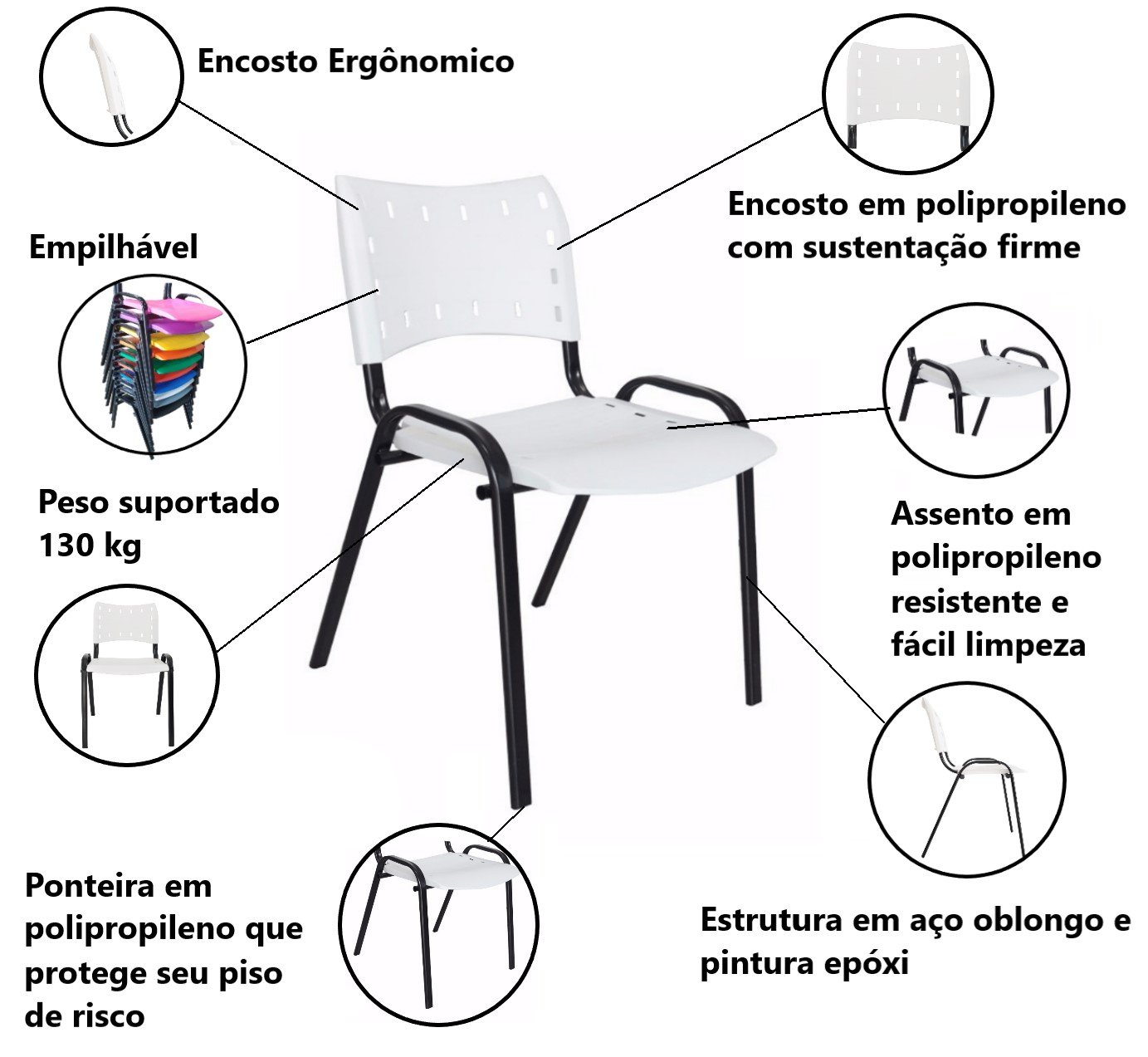 Jogo Mesa 1,20x70 Preta para Sorveterias e Restaurantes com 4 Cadeiras Iso Branca - 9