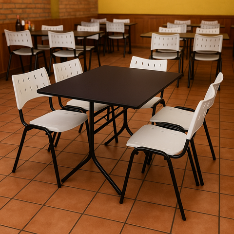 Jogo Mesa 1,20x70 Preta para Sorveterias e Restaurantes com 4 Cadeiras Iso Branca