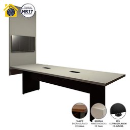 Conjunto Sala de Reunião Mesa 2,70m e Painel para Tv Csp F5 Cor:cinza Sagrado com Preto - 2