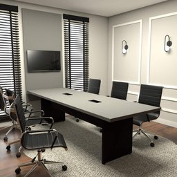Conjunto Sala de Reunião Mesa 2,70m e Painel para Tv Csp F5 Cor:cinza Sagrado com Preto - 1