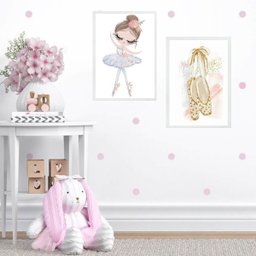 Kit 2 Quadros Quarto de Menina Tema Balé 33x24cm - com Vidro:madeira Preta - 1