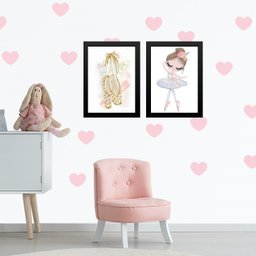 Kit 2 Quadros Quarto de Menina Tema Balé 33x24cm - com Vidro:madeira Preta - 2