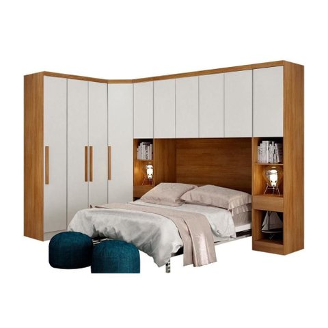 Quarto Modulado Rizon 6 Peças (1 Armário Ponte + 1 Closet + 2 Guarda Roupas + 2 Complementos)