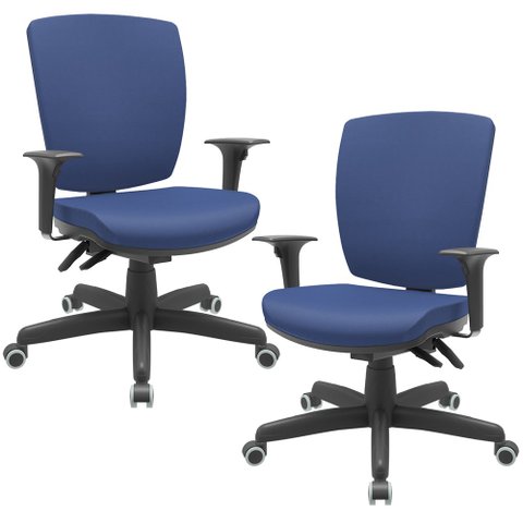 Kit 02 Cadeiras de Escritório Diretor Office Base Giratória Preto Alta Flexi P03 Vinil Azul - Lyam L
