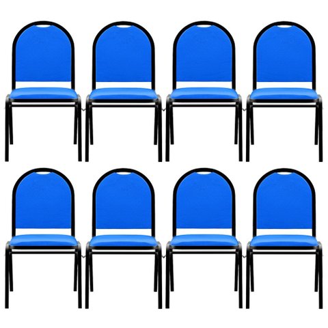 Kit 8 Cadeiras Hoteleiras Auditório Empilhável Sintético M23 Azul - Mpozenato