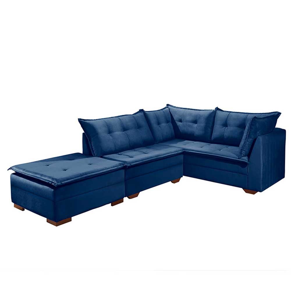 Sofa de canto 5 Lugares com puff luxo Venus Jc Veludo Azul 529 JC ...