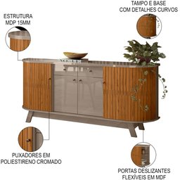 Balcão Buffet para Sala de Jantar 183cm Mônica M01 Fendi/Naturale - Mpozenato - 3